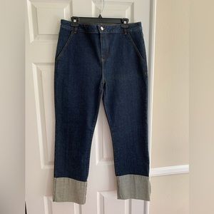 Massimo Dutti Dark Blue Straight Jeans with Fixed Hem Rollup Size 12